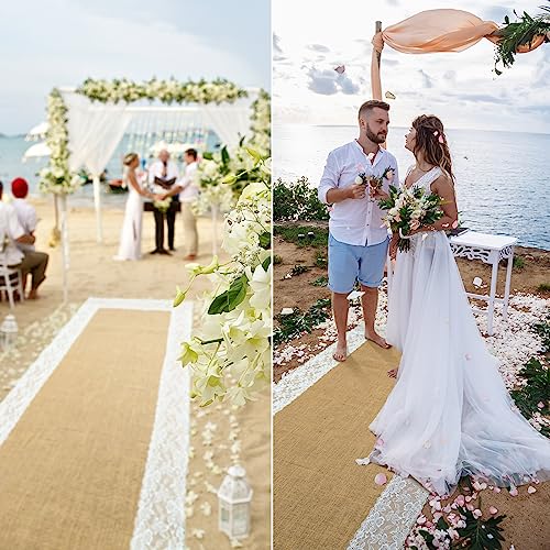Preboun 3ft x 30ft Burlap Lace Wedding Aisle Runner - Rustic Chic Ceremony Decor