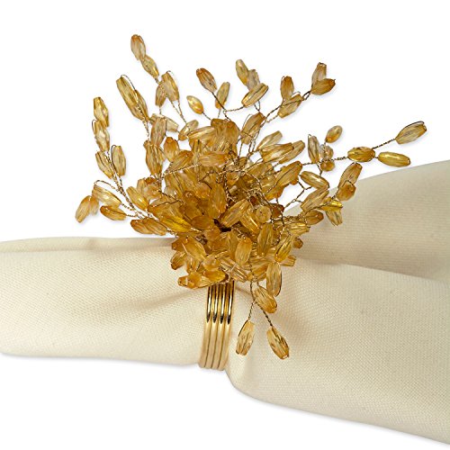 DII Gold Beaded Starburst Napkin Ring Set, 4" Diameter, 6-Piece (Holiday Tabletop Décor)
