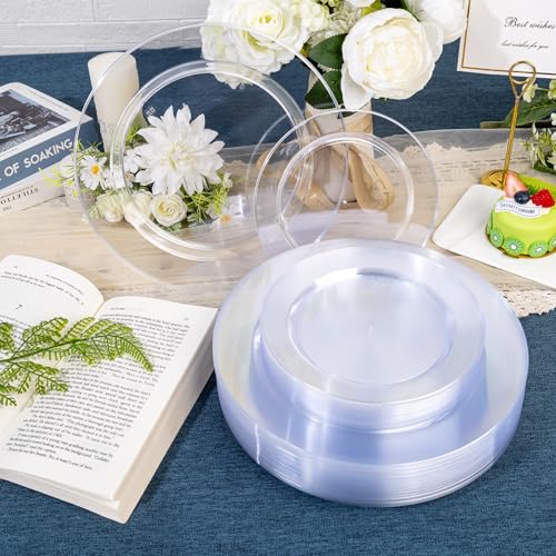 200PCS Clear Disposable Plastic Plates Set for Parties - 10" Dinner & 7" Salad Plates - Bulk Wedding & Event Tableware - Variation of THIS listing