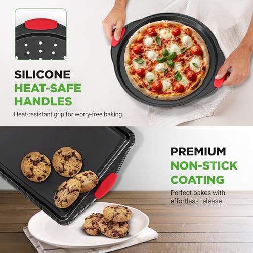 10-Piece Nonstick Bakeware Set - Carbon Steel Oven & Muffin Pans with Silicone Handles