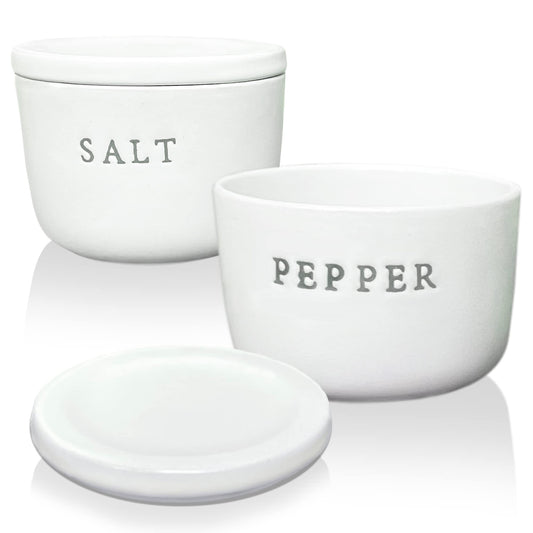 Kolibrox Stoneware Salt and Pepper Cellar Set - Stylish, Functional Kitchenware for Effortless Seasoning - Versatile, Creamy Durable Stone Design - Perfect for Kitchen & Home Decor