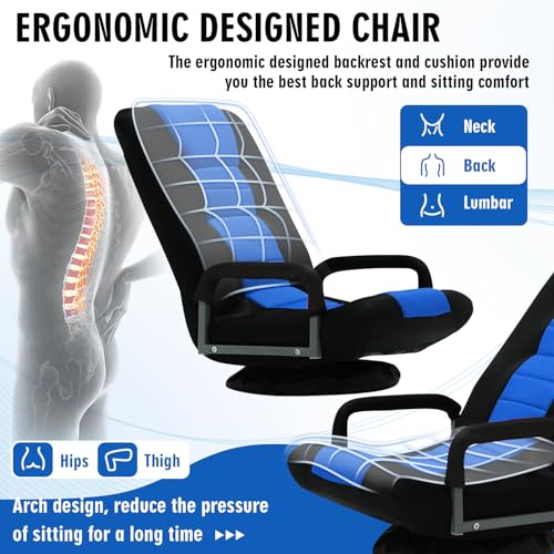 Blue Swivel Floor Gaming Chair with Armrests & Reclining 6-Position Lazy Lounger