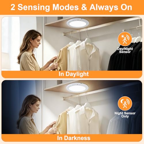 White Rechargeable Motion Sensor Ceiling Light with Remote - 4 Pack