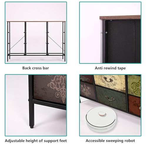 VASICAR Bedroom Dresser with 9 Deep Fabric Drawers - 11.8"D x 43.3"W x 29.9"H, Pattern Variation