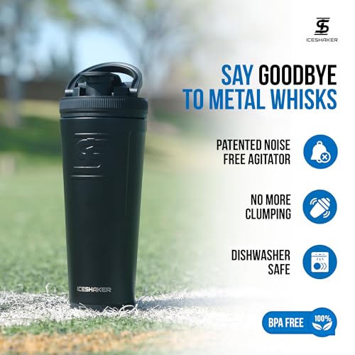 Insulated Stainless Steel Shaker Bottle 26oz - Black, Cold for 30+ Hours, Twist-On Agitator, Odor-Free Protein & Drink Bottle