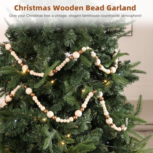 ZenNex 2 Pcs Christmas Wood Bead Garland 18.4Ft Rustic Boho