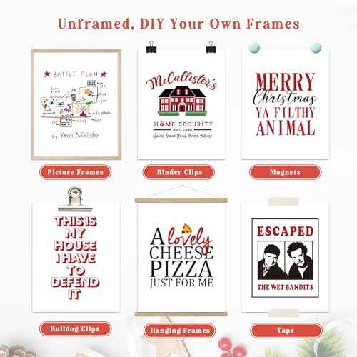 Home Alone Christmas Decorations, Funny Holiday Posters Wall Decor, Set of 6 Home Alone Art Prints for Bathroom Bedroom Decor, Xmas Party Decor Supplies, 8x10 inch, Unframed