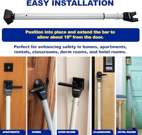 Adjustable Door Security Bar - Heavy-Duty Steel Door Jammer for Home & Travel - Silver, 1 Pack