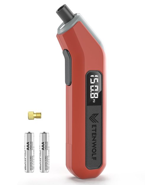 ETENWOLF T300 Plus Tire Pressure Gauge - 200 PSI Digital Gauge with LED Display & Presta Valve Adaptor | Vivid Orange