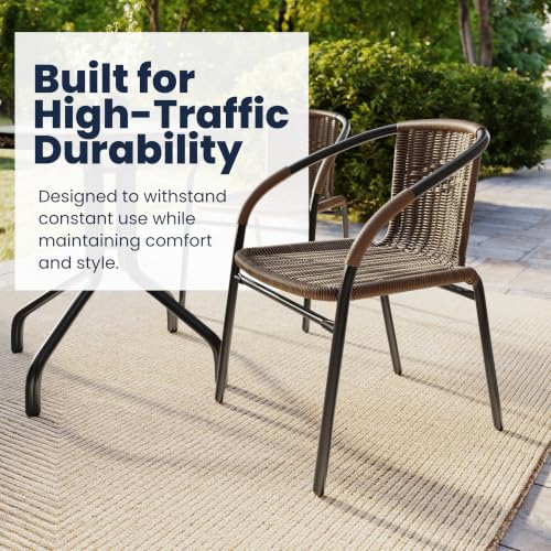 Dark Brown Set of 2 Indoor/Outdoor Rattan Dining Chairs - Stackable Bistro Seats