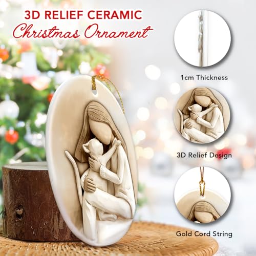 2025 Cat Christmas Ornament - 3D Relief Ceramic Ornament for Christmas Tree - Cat Lover Gifts for Women, Girls, Pet Owners - Holiday Keepsake & Xmas Gift Exchange Idea