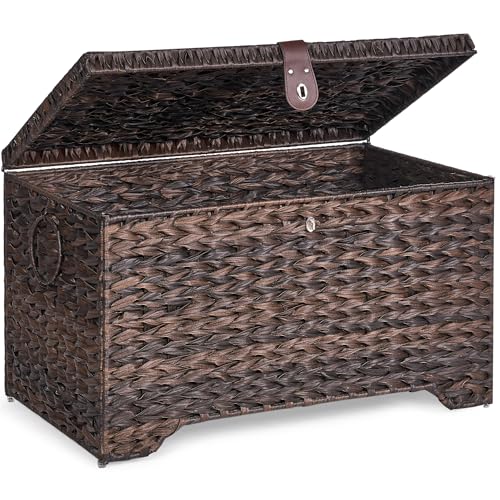 Honjourai Brown PE Rattan 165L Handwoven Wicker Storage Basket with Lid