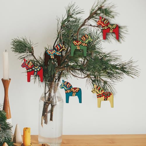 Vercraft 12 Pcs Dala Horse Swedish Christmas Ornament Scandinavian,
