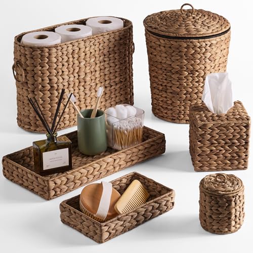 Chestnut 6-Piece Bathroom Accessories Set Water Hyacinth Organizer
