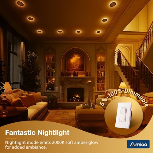 Amico 6 Pack Inch Black 5CCT LED Recessed Ceiling Light with Night
