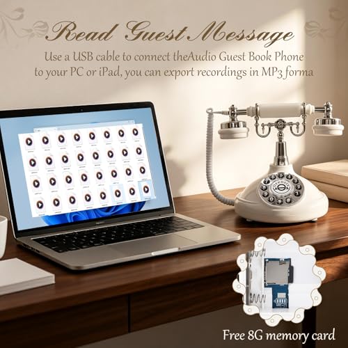 Audio Guest Book Wedding Phone Ivory White Retro Voice Recorder with Greeting