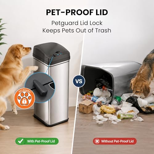 Sensor Touchless Kitchen Trash Can 13 Gallon Stainless Steel with Odor Filter
