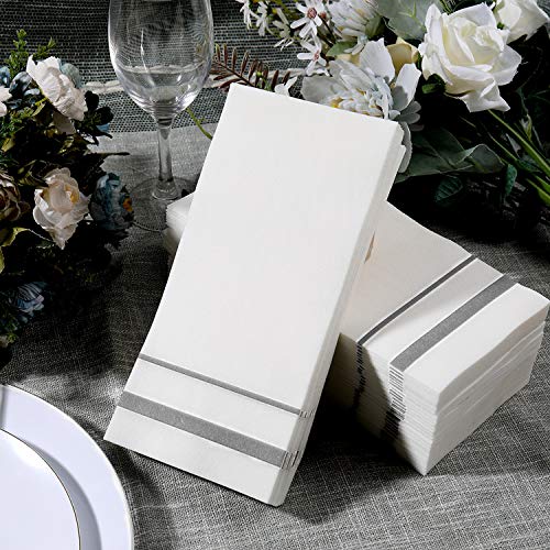 Disposable Linen-Feel Guest Towels with Silver Rim - 200 Pack