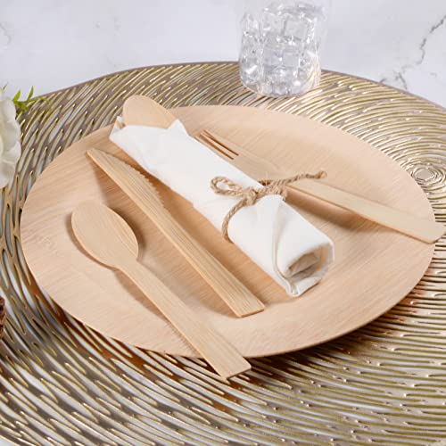 Aowutus 50-Pack Bamboo Cutlery Set with Napkins - Eco-Friendly Disposable Utensils for Party & Wedding