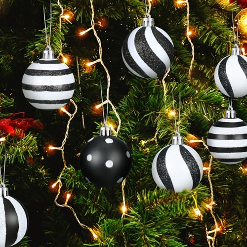 Riceshoot 3.15 Inch Black and White Christmas Ornaments - 24 Pack