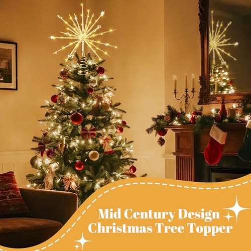 ElectricWise 15-Inch Gold LED Starburst Christmas Tree Topper with Timer & Battery