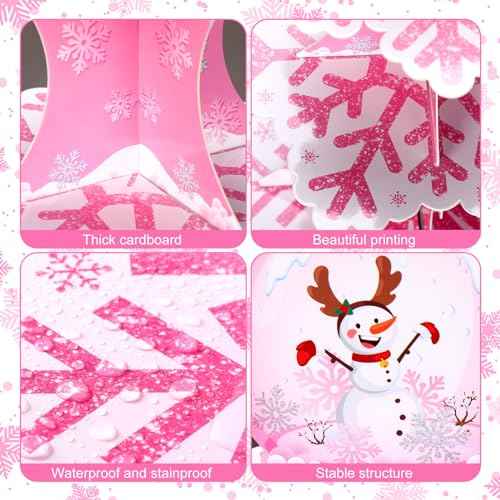 Zopeal 3 Tier Snowflake Cupcake Stand Winter Cake Stand Winter Dessert Tower Cupcake Tray Holder Snowflake Cake Stands for Birthday Party Christmas Holiday Decoration Supplies(Pink)