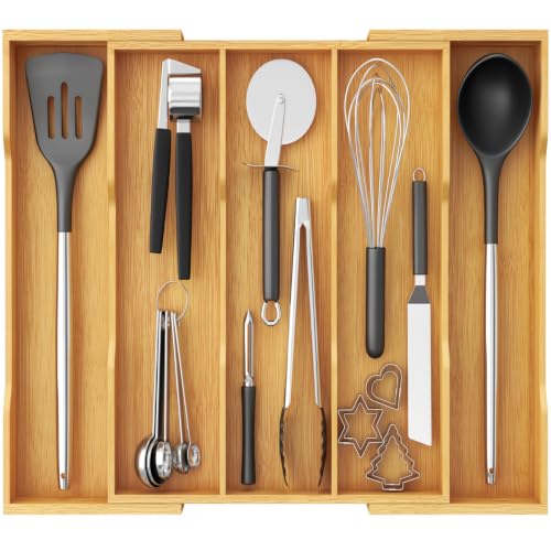 Expandable Bamboo Utensil Drawer Organizer - Natural, Fits 12.6-22.8" W Kitchen Drawer