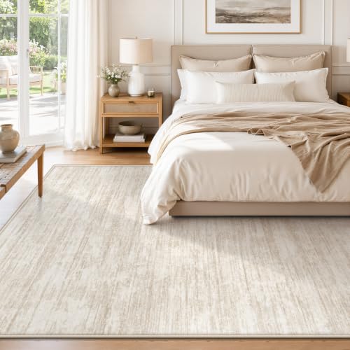 Beige 6' x 9' Washable Modern Abstract Area Rug Non Slip Indoor Carpet for Living Room
