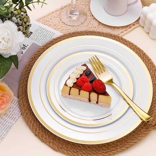 White Gold 10.25 Inch Plastic Party Plates - 100PCS Disposable Dinnerware
