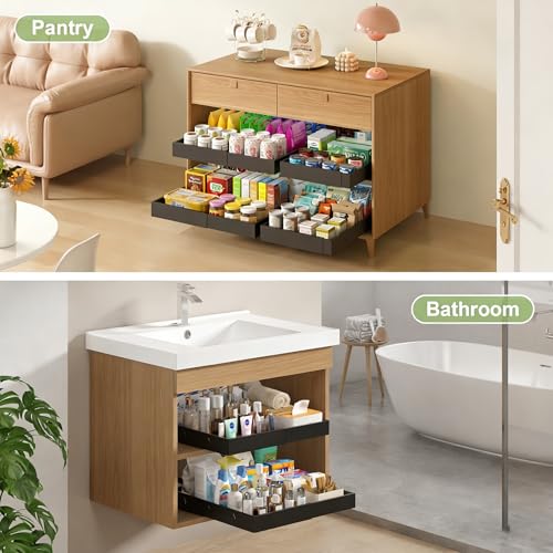 RUILALIFE Black 2-Pack Expandable Pull-Out Cabinet Organizers - No Drill, Slide Out Drawers, Adjustable Width 12.6-20.47 inches