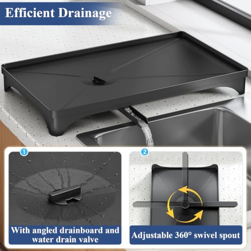 Dish Drying Rack for Kitchen Countertop - Black, 16.7 x 11.8 inches, Large Capacity