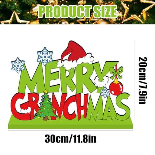 Christmas Decorations for Home Wood Table Centerpieces Green Merry Christmas Centerpieces for Tables 11.8x7.9inch Large Size Christmas Tree Pattern Wood Tabletopper