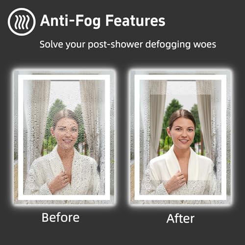 Miskerm 32x24 Inch LED Bathroom Mirror with Front & Backlit, Dimmable, Anti-Fog, Tempered Glass