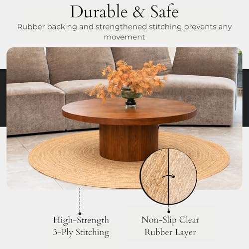 SpoiledHome 5ft Round Natural Jute Area Rug with Non-Slip Backing, Eco-Friendly Farmhouse Decor