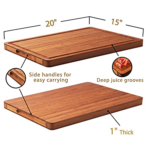 Allsum XL Bamboo Cutting Board 20x15 Inches with Juice Grooves & Handles - Reversible Butcher Block, Cheese Board, Thick 1"