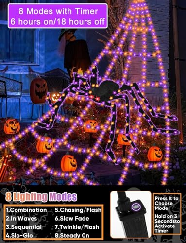 Spider Webs Halloween Decorations Lights - 550 LEDs Outdoor Giant