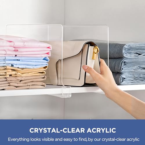 Clear Acrylic Shelf Dividers 12 Pcs Closet Organizer for Purses, Sweaters & Shirts