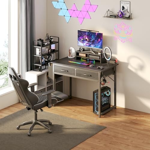 DLisiting 32 Inch Small Computer Desk with Drawers - Black, Space Saving Student & Gaming Table