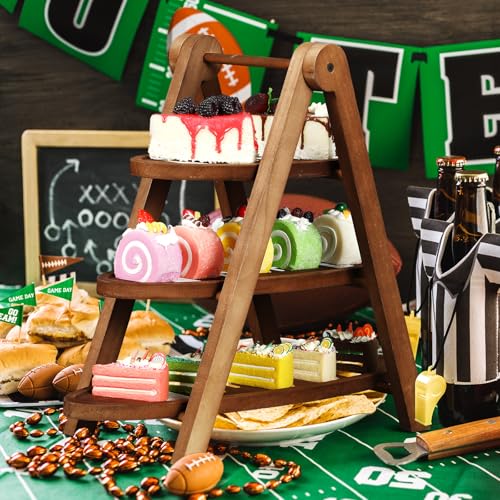 Marsui Football Serving Trays 3-Tier Wooden Platters for Game & Party, 17-11 inch