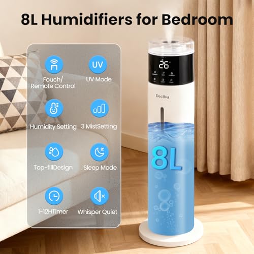 Large 8L Ultrasonic Cool Mist Humidifier for Bedroom & Large Rooms with Remote Control
