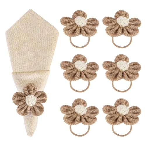Napkin Rings Set of 6 – Khaki Jute Flower Napkin Holders