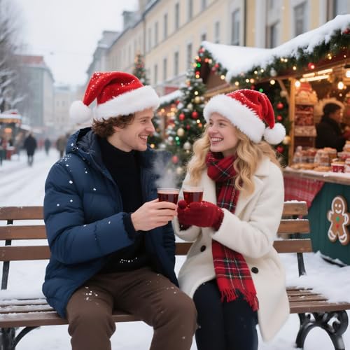 Christmas Hat, Santa Hat Holiday for Adults Unisex Velvet Comfort Extra Thicken Fur Xmas Hat for New Year Festive Party