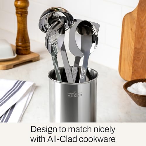 All-Clad 5-Piece Stainless Steel Kitchen Utensil Set - Includes Ladle, Spoon, Turner & Storage Caddy