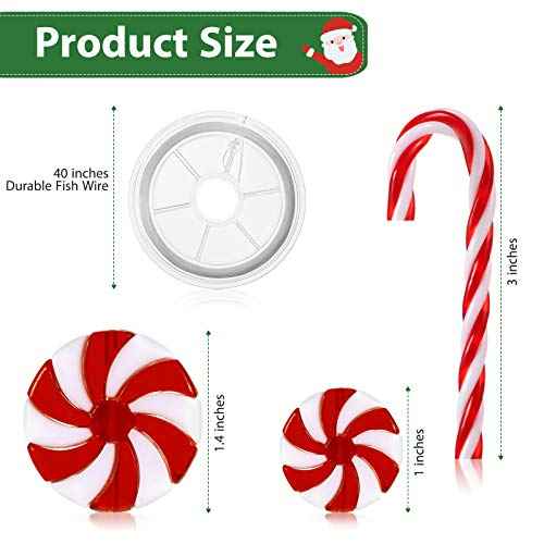 WILLBOND 48 Pcs Christmas Candy Canes Ornament Plastic Christmas Tree Hanging Decoration Fake Swirl Candy Canes Garlands with Crystal Wire for Home Xmas Gift Indoor Outdoor Party Favor (Red and White)
