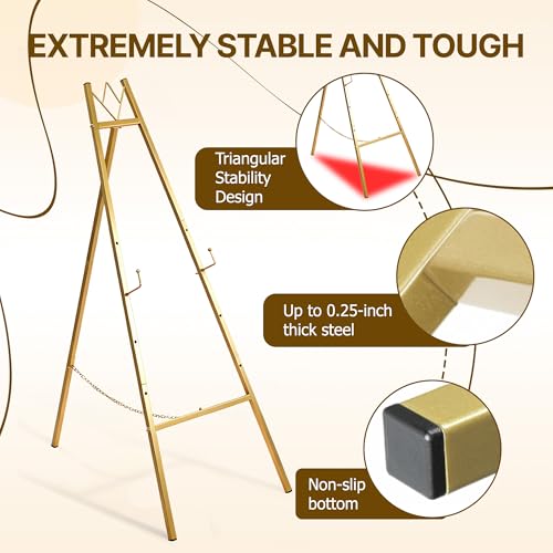Jdooqee 57.5" Gold Easel Stand for Sign - Adjustable, Heavy Duty, Wedding Display (Variation 1)