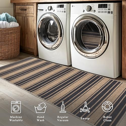 Zeeinx 6x9 Black & White Striped Outdoor Jute Rug - Easy-Care Patio & Garden Mat