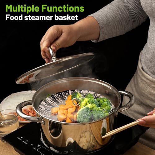 Vegetable Steamer Basket, Premium Stainless Steel Veggie Steamer Basket - Folding Expandable Steamers to Fits Various Size Pot Small by SAYFINE (5.5" to 9.2")