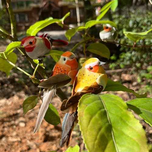 4pcs Artificial Birds Clip on Bird Ornaments with Feathers for Spring Christmas Tree Decoration, Arts & Crafts and Floral Arrangements (Model-4S05)