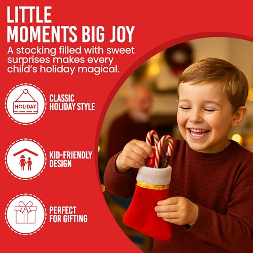 Iconikal 24-Pack Mini Christmas Stockings Red Felt 5x6.25-Inch Gold Ribbon Holiday Decor Ornaments Utensil Holders Wine Bottle Toppers Craft Bulk Pack