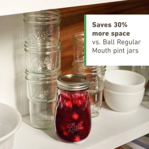 Ball Glass Nesting Mason Jars with Lids & Bands, Wide Mouth, Pint Size, 4 CT (Pack of 6)